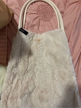 Victoria's Secret Cream Faux Fur Tote with Gold Logo